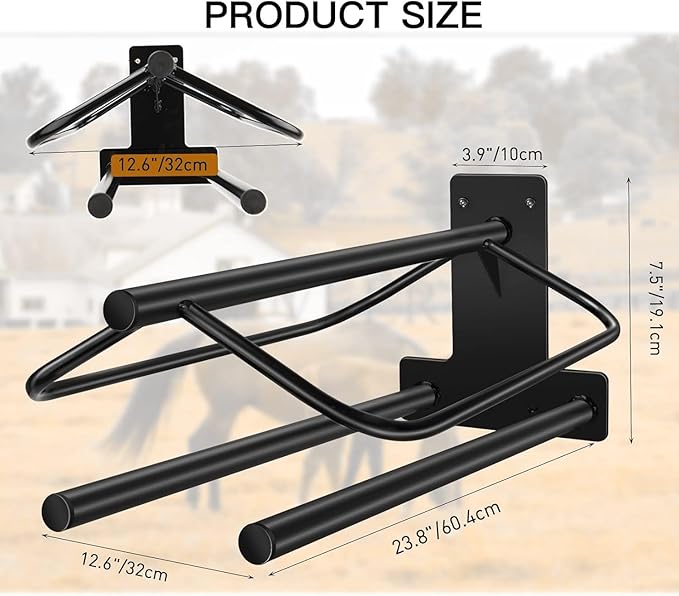 4 Sets Wall Mounted Saddle Rack With Double Pad Bar - Heavy Duty Stand for English and Western Saddles - 23.8x12.6x7.5 Inches-PawvioPets