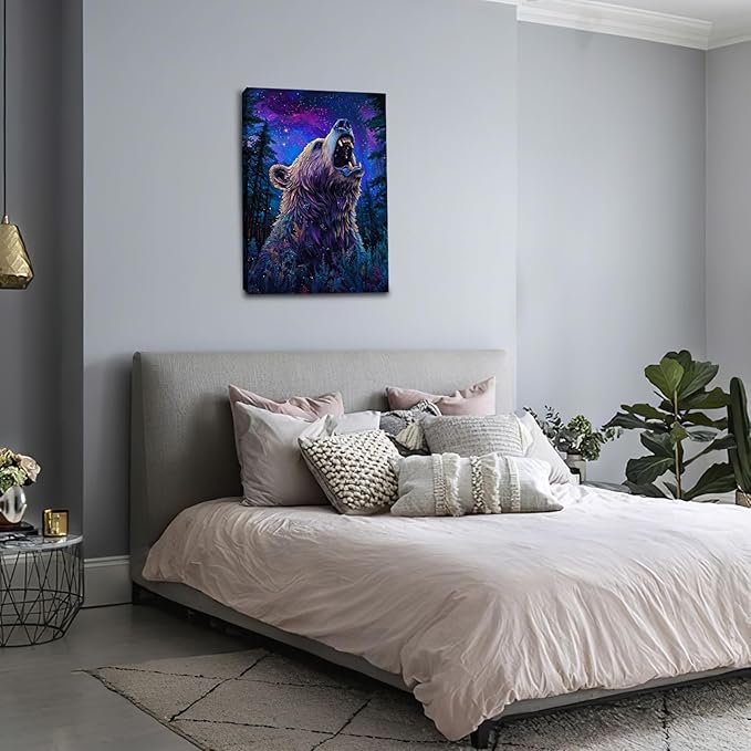 Bear Forest Wall Art Canvas Fantastic Animal Wall Decor Prints Framed Painting Pictures Gifts Artwork for Bathroom Kitchen 16"x24"-PawvioPets