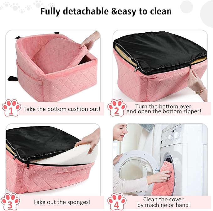Dog Car Seat for Small Medium Dogs,Detachable Washable Dog Booster Seat Under 30lbs, Pet Car Seats Travel Bed with Storage Pockets and Safety Belt(Pink)-PawvioPets