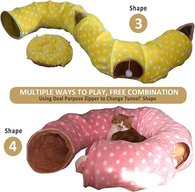 AUOON Cute Cat Donut Tunnel - Round Cat Tunnel Bed with Washable Cushion Interactive Cat Toy for Indoor Cats Kitten Kitty Puppy Rabbit Ferret (Pink)-PawvioPets