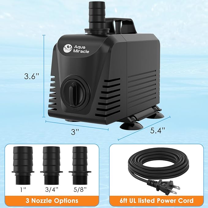 AquaMiracle Submersible Water Pump Aquarium Water Pump with Flow Control, Pond Pump Fountain Pump for Pond, Fountain, Waterfall, Statuary, Water feature, Hydroponics (800GPH, 55W)-PawvioPets