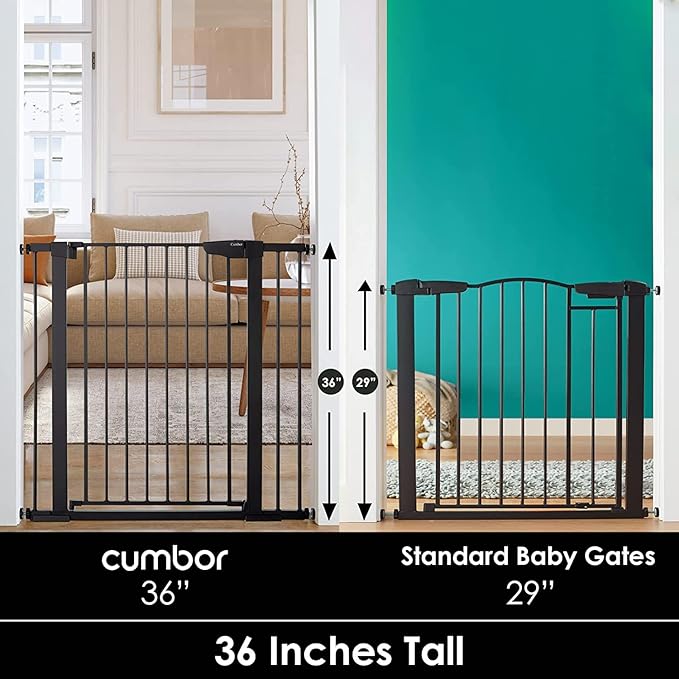 Cumbor 36" Extra Tall Baby Gate for Dogs and Kids with Wide 2-Way Door, 29.7-40.6" Width, and Auto Close Personal Safety for Babies and Pets, Fits Doorways, Stairs, and Entryways-PawvioPets