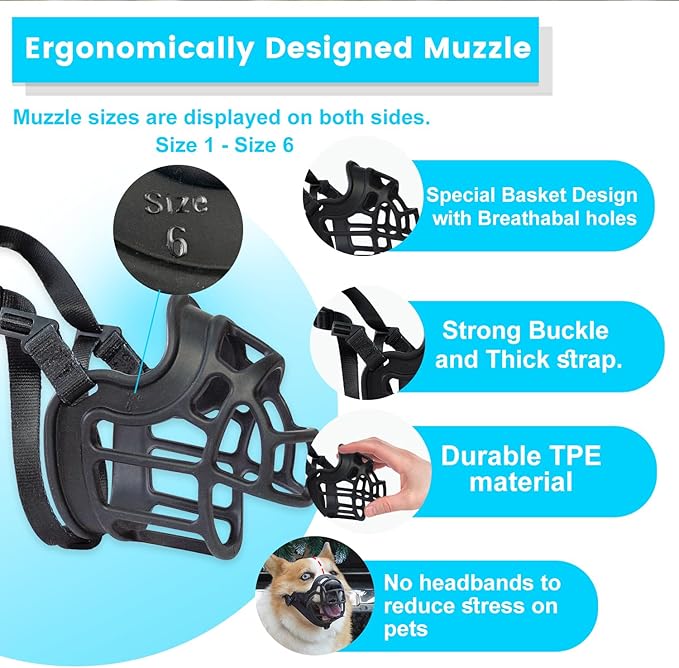 Basket Muzzle Allows Panting Drinking - Anti Biting Chewing, Sturdy Lightweight, Suitable for Grooming Trimming Training, Black, Size 2-PawvioPets