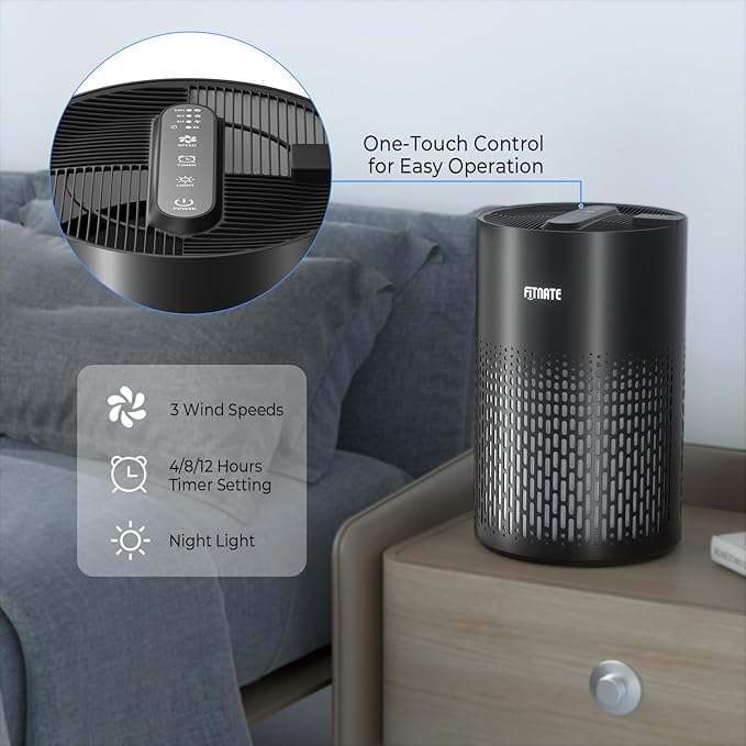 FITNATE Air Purifiers for Home Large Room Up to 1076 Ft² with Aromatherapy, H13 True HEPA Air Purifier for Pets, Quiet Air Cleaner for Smoke Dust Pollen Pet Dander Odor, with Night Light,Timer, Black-PawvioPets