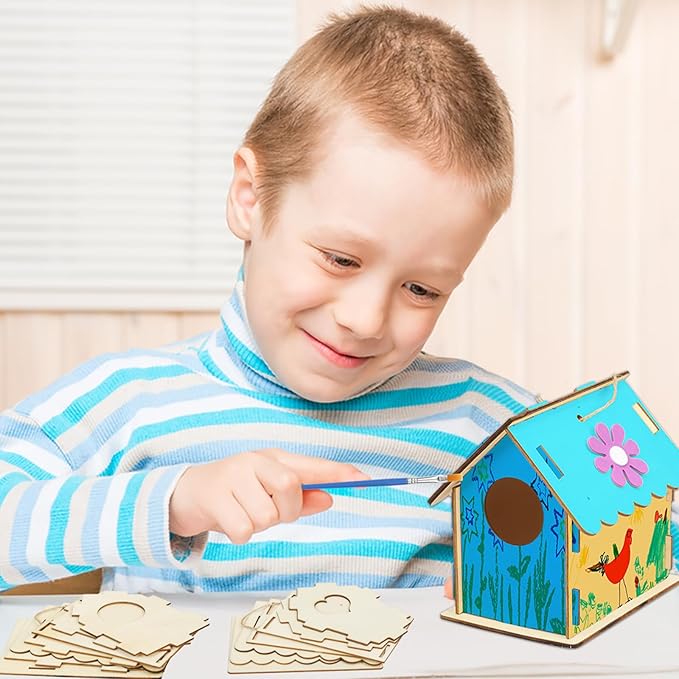 Fennoral 12 Pack Bird House Craft Kit for Kids Make You Own Bird Wind Chime Kit DIY Build and Paint Wooden Birdhouses Bird Feeder Art and Craft for Spring Yard Garden Outdoor Decoration-PawvioPets