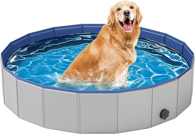 Dog Pool for Medium Dogs, Foldable Plastic Pool for Dogs Slip-Resistant (40''x 12'')-PawvioPets
