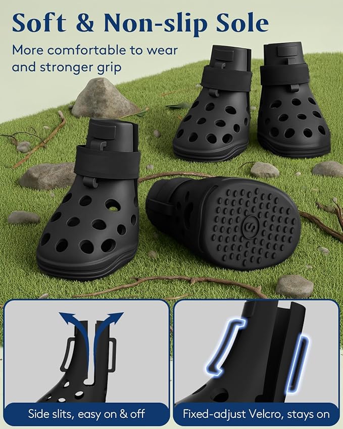 Dog Shoes for Hot Pavement, Breathable Dog Boots Paw Protectors with Adjustable Straps & Non-Slip Sole, Easy On & Off, Waterproof, Easy-Cleaning (Black, L)-PawvioPets