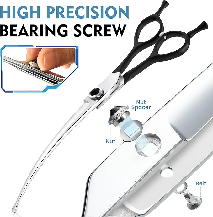 Dragon Creek 8" Downward Curved Dog Grooming Scissors Shears for Grooming Face and Paws Safety Round Tips Shears Trimming Cutting Scissors for Dog Cat Pet Black-PawvioPets