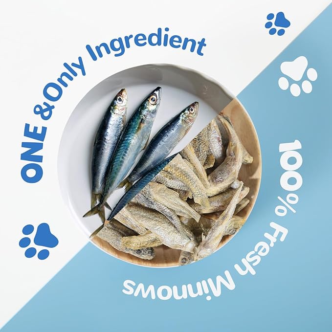 Freeze Dried Minnows Cat Treats – 100% Natural, Single-Ingredient Pet Snacks – Rich in Omega-3, Grain-Free – Healthy Training Rewards & Meal Toppers for Dogs & Cats, 2.8 oz-PawvioPets