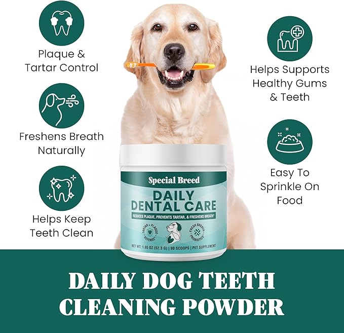 Dog Teeth Cleaning Powder – Natural Dog Dental Powder for Tartar Control, Fresh Breath & Gum Health – Daily Plaque Remover with Zeolite, Brown Algae, Probiotics & Rosemary – 90 Scoops-PawvioPets