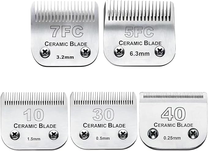 Dog Grooming Clipper Replacement Blades Compatible with Andis Pet Clipper/Oster A5/Wahl KM Series Dog Clipper,Ceramic Blade & Stainless Steel Blade(10+30+40+5FC+7FC)-PawvioPets
