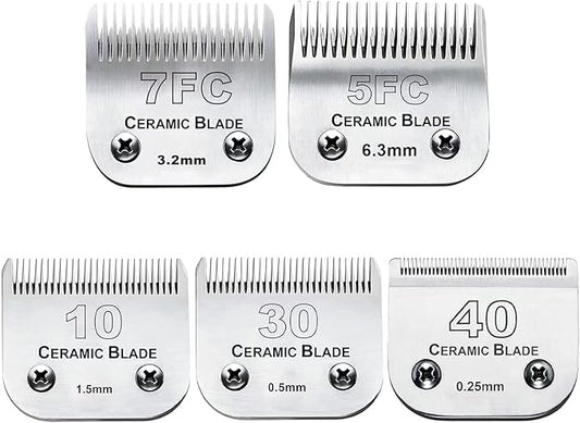 Dog Grooming Clipper Replacement Blades Compatible with Andis Pet Clipper/Oster A5/Wahl KM Series Dog Clipper,Ceramic Blade & Stainless Steel Blade(10+30+40+5FC+7FC)-PawvioPets