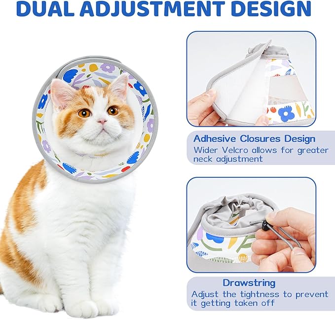 Breathable Air Mesh Cat Cone Collar Soft to Stop Licking, Adjustable, Foldable Lightweight Kitten Cones After Surgery Recovery for Cats & Kittens (Flower,S)-PawvioPets