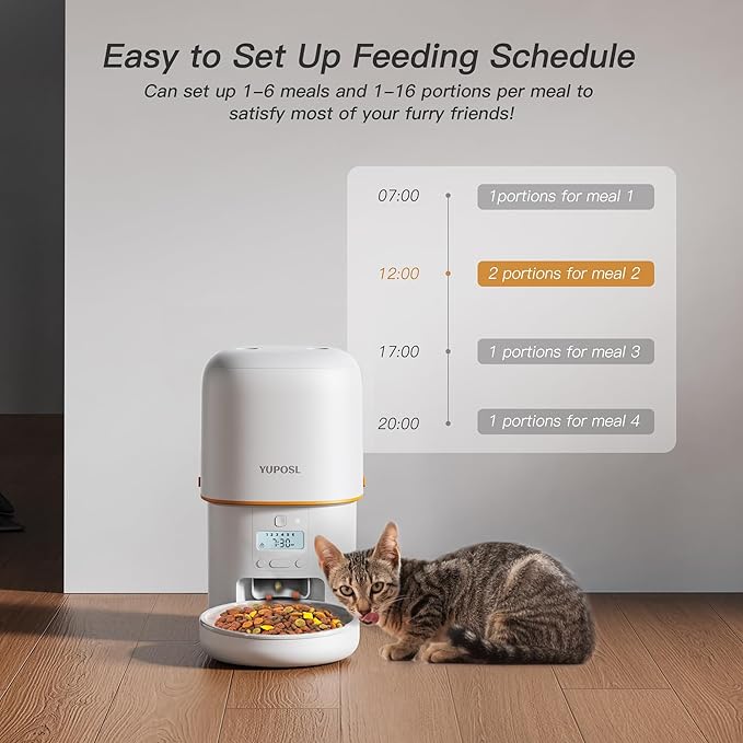 Automatic Cat Feeder - 2L Cat Food Dispenser, Timed Auto Pet Feeder with 180-day Battery Life, 1-6 Meals Per Day, 1-16 Portion, Ceramic Bowl, Desiccant Bag Keeps Dry Food Fresh, Also for Small Dogs-PawvioPets