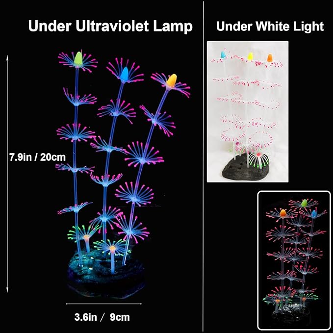 4 Pack Silicone Glowing Fish Tank Decorations Plants,Aquarium Fish Tank Glow Ornaments,Artificial Sea Anemone Coral Decor with Glowing Effect for Glow Fish Aquarium-PawvioPets