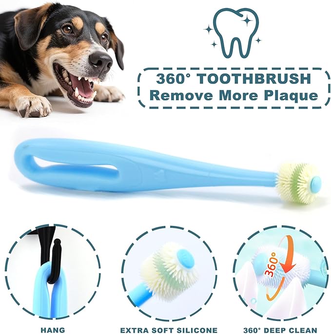 Dog Toothbrush Kit, 360-Degree Finger Three-Sided Design, Replaceable Tooth Brush Heads,Easy Teeth Cleaning & Dental Care, 20Pack-PawvioPets