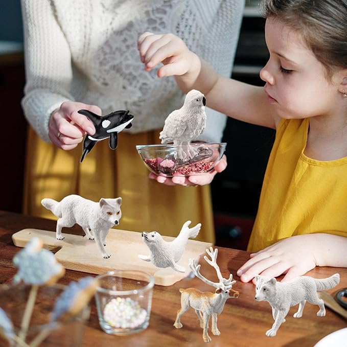 18pcs Arctic Animal Figures, Realistic Arctic Animals Toy Figurines Set with Arctic Fox Wolf Polar Bear Reindeer Figures for Kids, Miniature Toys Cake Topper Birthday Gift-PawvioPets