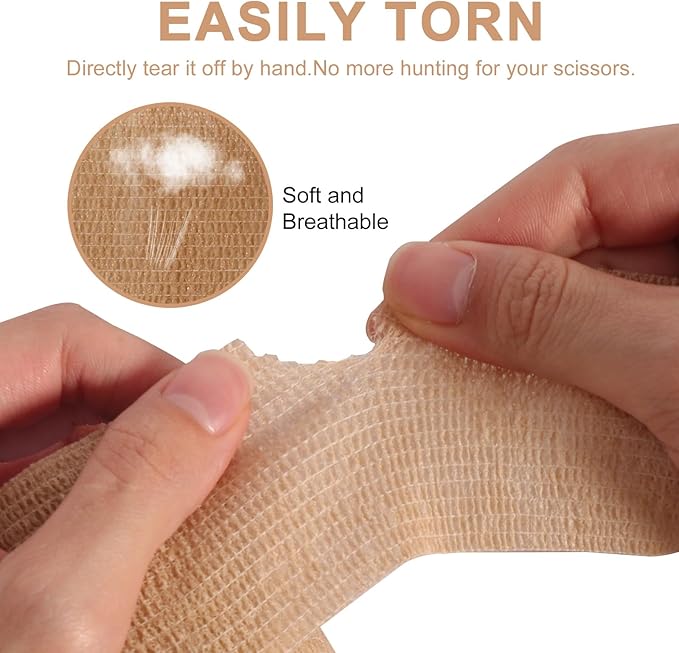 24 Pack Self Adhesive Bandage Wrap, 2” x 5 Yards Cohesive Medical Tape Elastic Grip Tape Sports Tape Athletic for Ankle, Wrist Sprains, Pet First Aid (Brown, 2 Inch)-PawvioPets