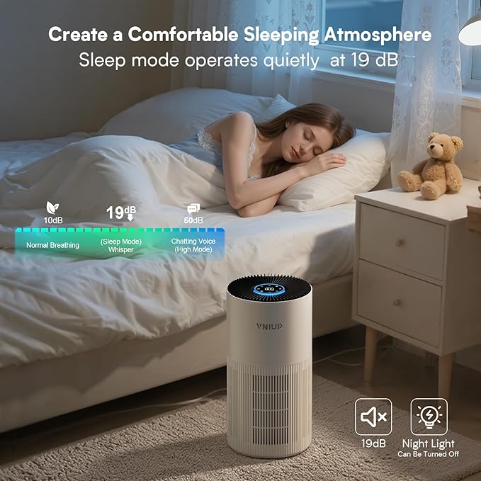 Air Purifiers for Home Large Room up to1600 ft², VNIUP H14 True HEPA Air Purifier for Bedroom, PM 2.5 Display Air Quality Sensor Air Cleaner for for Home Pets Dorm Room Bedroom Office, ZQA-6000A-PawvioPets