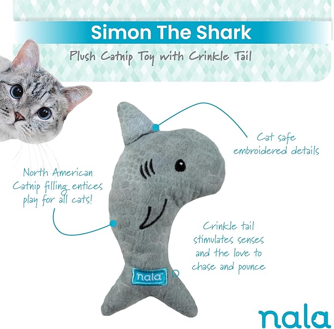 Caitec Presents Nala Cat Simon The Shark - Catnip Toy - Interactive Cat Toy - Chew Toy - Pillow Toy, 3 Pack-PawvioPets