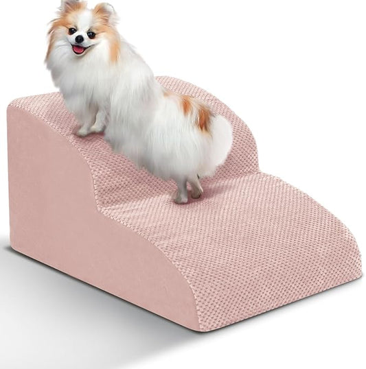 Dog Stairs for Small Dogs - High Density Foam Pet Steps, Extra Wide Dog Ramp with Non-Slip Bottom for High Beds, Couch and Sofa, Best for Dogs Injured, Older Doggy Cats, 2 Steps, Pink-PawvioPets