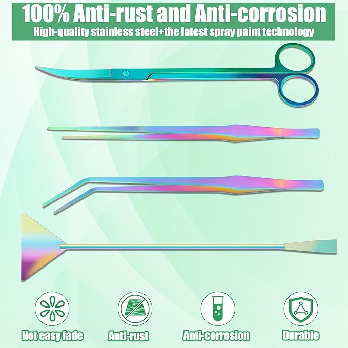 Aquarium Aquascape Tools Kit, 4 in 1 Anti-Rust Aquatic Plant Aquascaping Tool Stainless Steel Black Tweezers Scissors Spatula for Aquarium Tank Clean Fish Tank Aquascape Accessories Set-PawvioPets