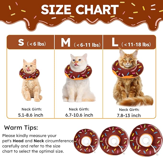 Cat Cone Collar Soft, Cat Recovery Collar for Wound Healing Cute Cat Donut Adjustable Cat Cones to Stop Licking Comfortable Lightweight Neck Elizabethan Collars for Cats Kittens After Surgery-PawvioPets