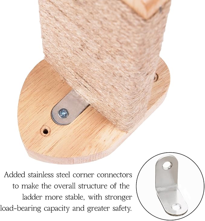 3pcs Cat Wall Steps, Climbing Mounted Furniture, Shelves With Hemp Rope Covered, Solid Wood Ladder for Playing and Climbing (Standard-Wood)-PawvioPets