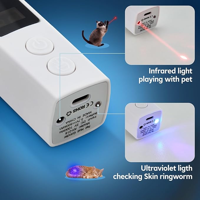 Dog Nail Grinder with 4-Speeds,Pet Claw Trimmers with 2 Modes Lighting UV, Nail Clippers for Small Medium and Large Dogs and Cats, Animal Nail Care,Grooming (White)-PawvioPets