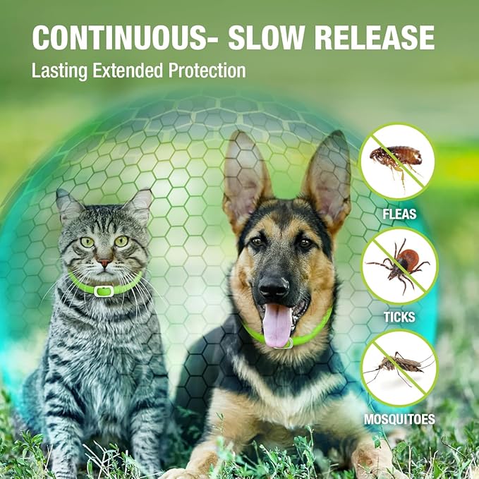 EcoVenger Flea & Tick Collar Repellent 2-Pack Green, Fits Both Dogs & Cats, Built-in Pant-Based Formula Strong Repellency Slow Release, Lasting Deterrence and Protection, Pleasant Aroma, Waterproof-PawvioPets
