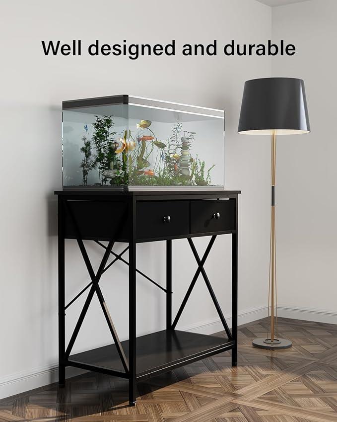 Fish Tank Stand 29 Gallon: Sturdy Aquarium Stand with Accessories Storage - Metal Fish Tank Table for 20-29 Gallon Reptile Breeder Turtle Terrarium - 30.7"x16.5" Weight Capacity 330 lbs-PawvioPets