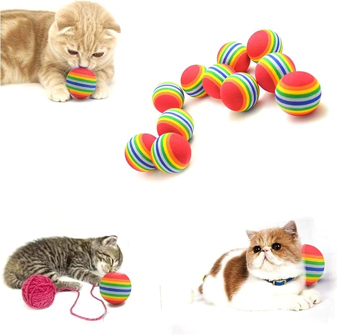 12 Pack Rainbow Cat Toy Balls Soft EVA Foam Interactive Indoor Kittens Favorite Toys 1.38" Dia. Small Dogs Puppies Toy Balls Bulk Activity Chase Quiet Play Sponge Ball-PawvioPets