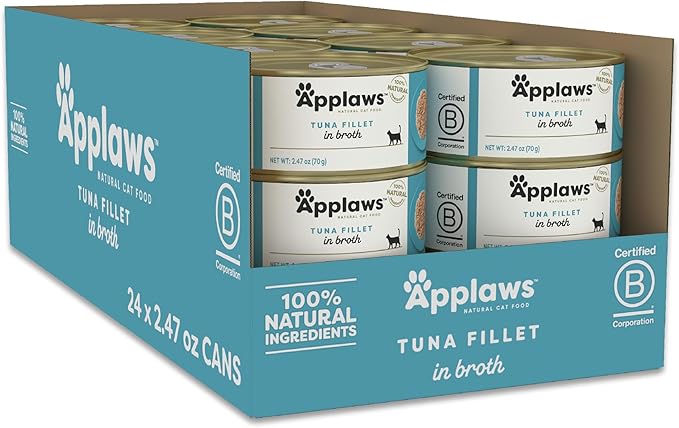 Applaws Natural Wet Cat Food, 24 Pack, Limited Ingredient Canned Wet Cat Food, Tuna Fillet in Broth, 2.47oz Cans-PawvioPets