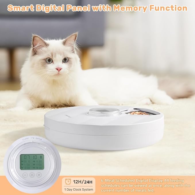 Automatic Cat Feeder Wet Food, Battery Operated Auto Feeder with 2 Ice Packs, Digital Cordless Pet Fresh Food Bowl with Timer and Memory Function for Cats Small Dogs (6-Meal Stainless Steel)-PawvioPets