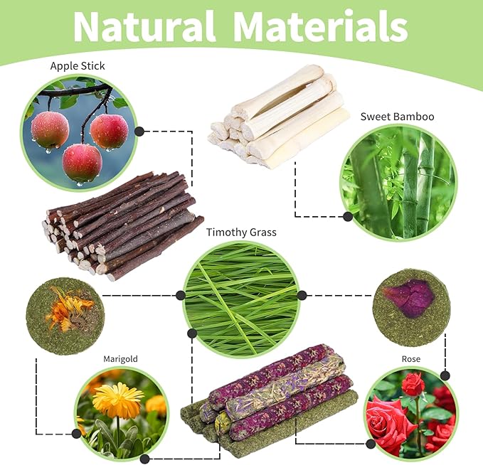 50-60 Pcs Rabbit Chew Toys, Guinea Pig, Hamster, Bunny Chew Toys, Sweet Bamboo, Apple Stick, Timothy Stick, Prevent Teeth Overgrowth, Clean Teeth-PawvioPets