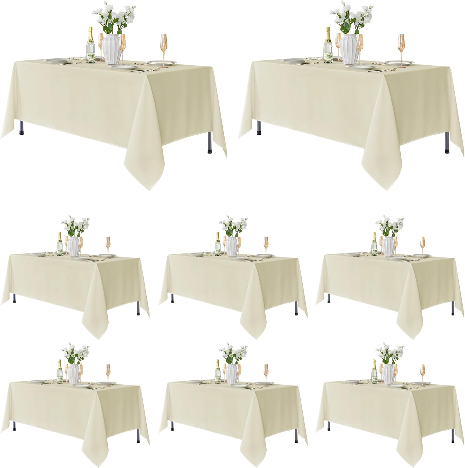 Fitable 8 Pack Table Cloth Rectangle Table: Stain and Wrinkle Resistant Tablecloth Rectangular, Washable Polyester Tablecloths for Wedding Party Dining Banquet Event Catering(Ivory, 70x108 Inch)