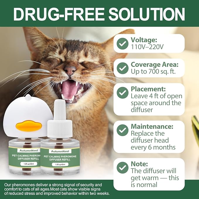 Cat Calming Pheromone Diffuser Set, Pet Calming Plug-in Kit (2 Diffusers + 4 Refills), Reduces Cat Stress, Aggression, Fighting, Marking, Meowing, Travel, Vet Visit Anxiety, 120 Days, Non-Toxic, Safe-PawvioPets
