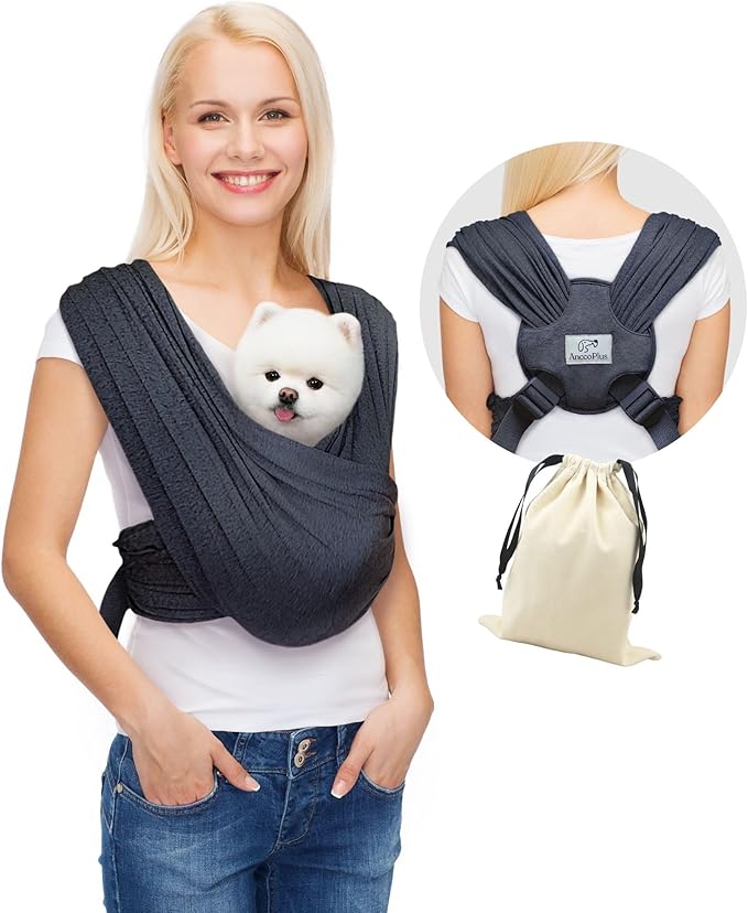 Dog Carrier for Small Dogs, Front Facing Dog Carrier Sling, Hands Free Cat Sling, Size Adjustable, Reducing Back Pain, Soft Cotton, Premium Dog Sling Carrier (Regular, Charcoal Black)-PawvioPets