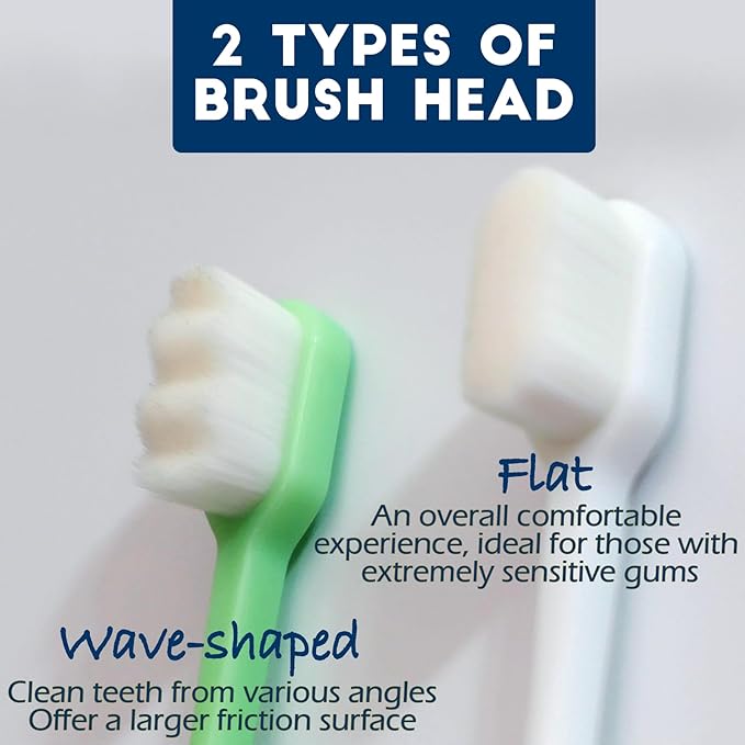 Dog Toothbrush Kit 4 Pack, 10,000 Ultra-Soft Bristles, Dog Tooth Brush for Medium to Large Dogs & Cats, Pet Tooth Brushing Kit for Easy Dental Cleaning, 2 Black Wave Head & 2 White Flat Head-PawvioPets