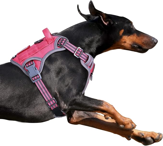 BUMBIN Tactical Dog Harness for Large Dogs No Pull, Famous TIK Tok No Pull Puppy Harness, Fit Smart Reflective Pet Walking Harness for Training, Adjustable Dog Vest Harness with Handle Pink L-PawvioPets