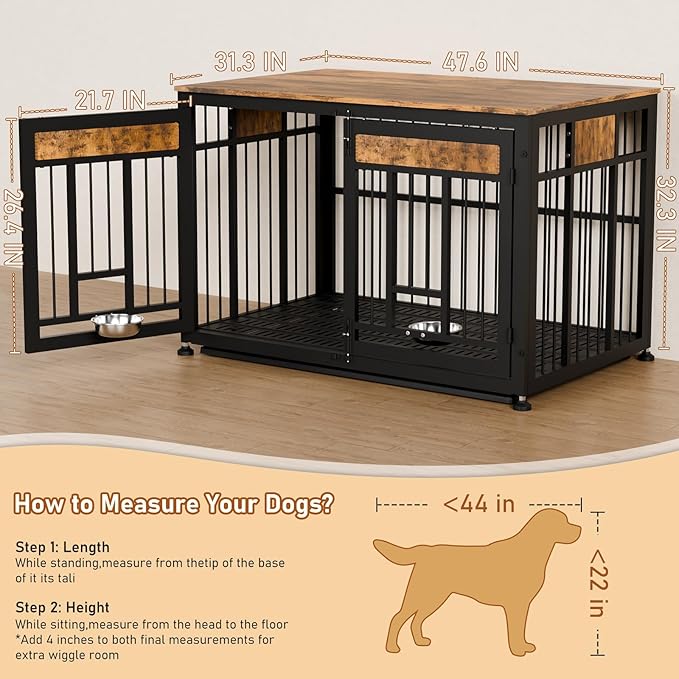 48 Inch Heavy Duty Dog Crate Furniture for Large Dogs, Decorative Pet House End Table, Extra Large Wooden Cage Kennel Furniture Indoor-PawvioPets