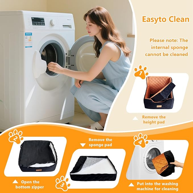 Dog Car Seat for Small/Medium Dogs Under 40lbs, Dog Booster Car Seats Memory Foam and Velvet, Detachable and Washable Pet Booster Carseats with Clip-On Satebelt and Storage Bag.(Black/Brown)-PawvioPets