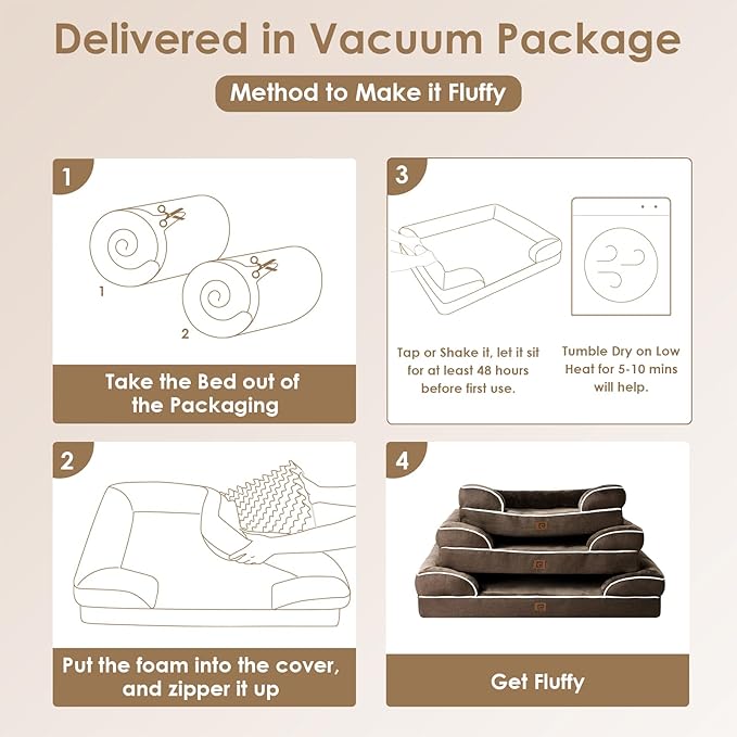 EHEYCIGA Orthopedic Dog Bed for Medium Dogs, Waterproof Memory Foam Medium Dog Beds with Sides, Non-Slip Bottom and Egg-Crate Foam Pet Couch Bed with Washable Removable Cover, Brown-PawvioPets