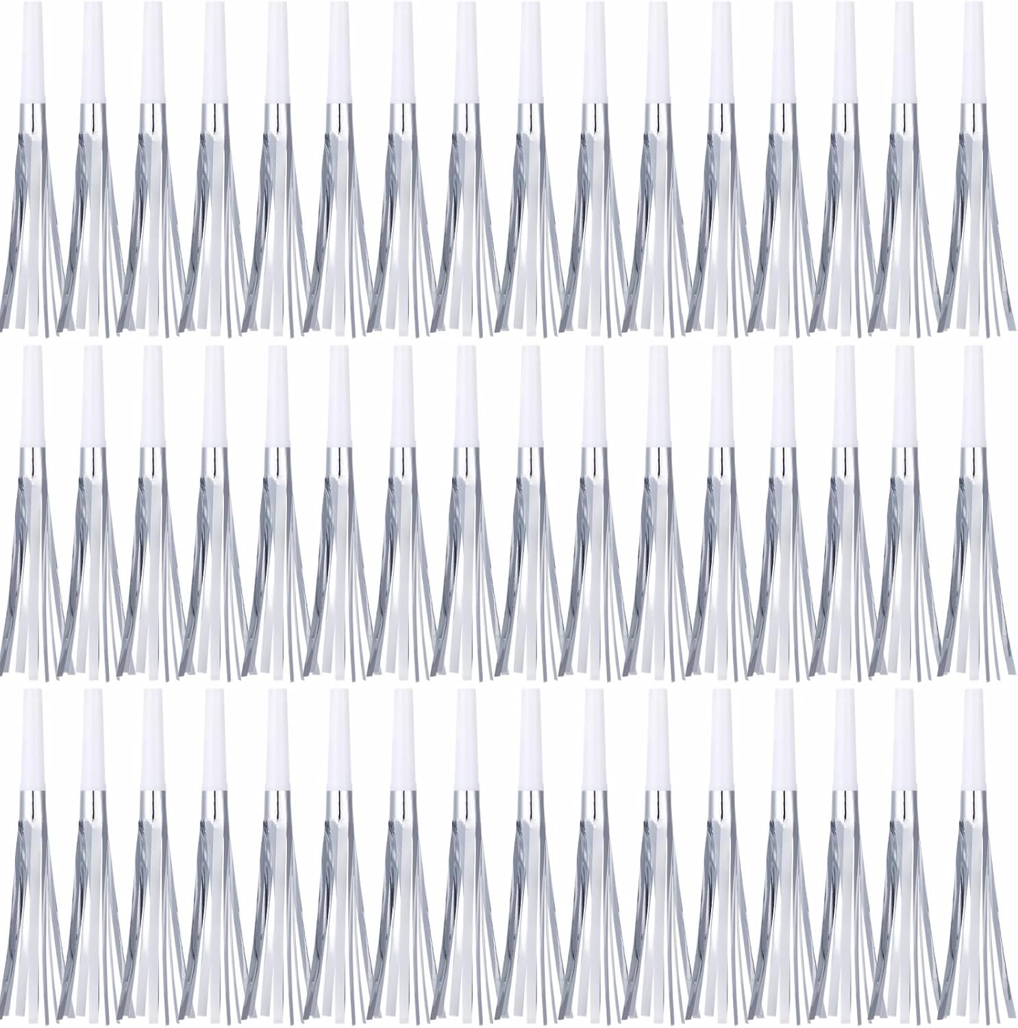 48 Pcs Silver Noise Makers Glitter Metallic Fringed Noise Makers Horns for Baby Shower, Kids Birthday, New Year Party Favor - Silver