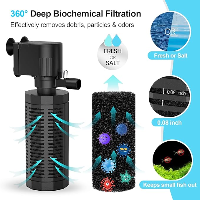 Aquarium Internal Filter for 30~100 Gallons - Ultra-Quiet Fish Tank Filters 400GPH Submersible Power Pump Filter with Biochemical Filtration Air Supply Water Clean-PawvioPets
