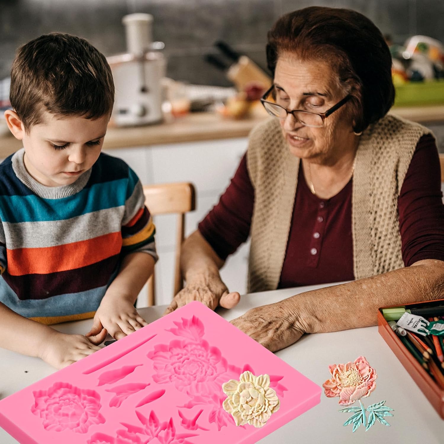 Rose Fondant Molds, Peony Kitchen Baking Silicone Mold, Leaf Chocolate Mold, for Cake Decoration, Flower Paste, Mousse, Jelly, Pudding, Butter, Chewing Gum, Epoxy Resin, Clay