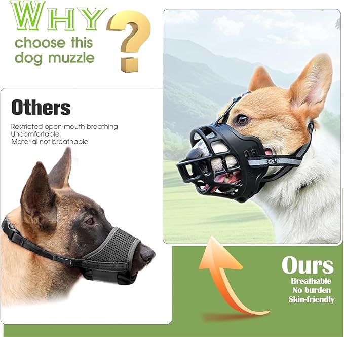 Dog Muzzle, Breathable Basket Muzzles for Small Medium Large Sized Dogs, Adjustable Humane Cage Mouth Cover for Grooming Biting Chewing, Allows Panting and Drinking (Soft Rubber, XXL)-PawvioPets