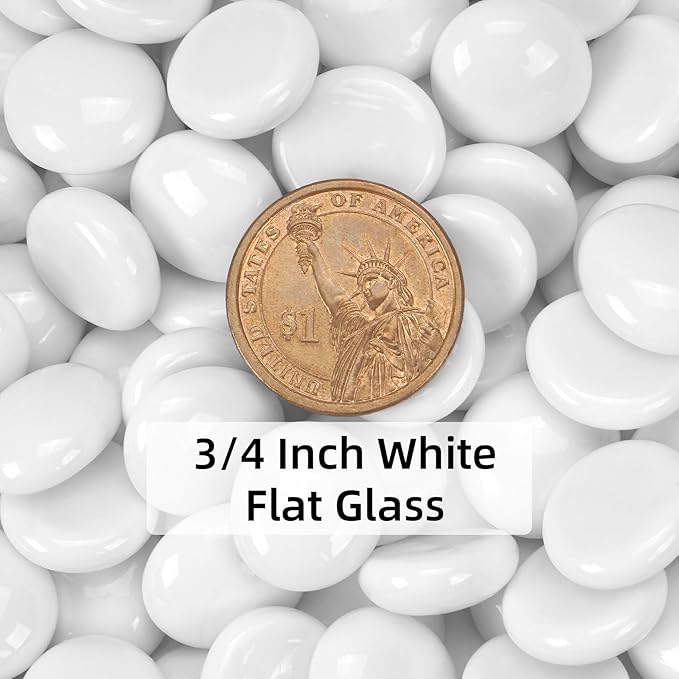 10LB White Flat Glass Marbles for Vases, Gemstone Beads Vase Filler Decorative Glass Pebbles for Fish Tank, DIY Crafts, Aquarium Decor Rocks-PawvioPets