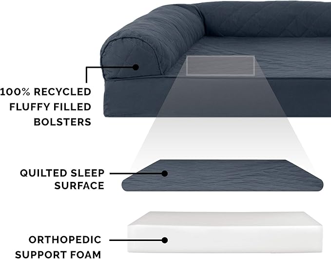 Furhaven Orthopedic Dog Bed for Large Dogs w/ Removable Bolsters & Washable Cover, For Dogs Up to 125 lbs - Quilted Sofa - Iron Gray, Jumbo Plus/XXL-PawvioPets