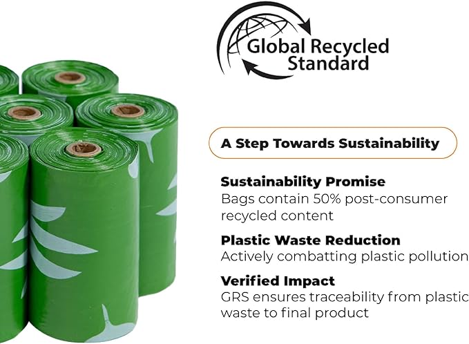 Best Pet Supplies Poop Bags for Dogs, 50% Post-Consumer Recycled Content dog waste bags on rolls, fits all poop bag holders for leashes - 300 Count, Green, Lavender Scented-PawvioPets